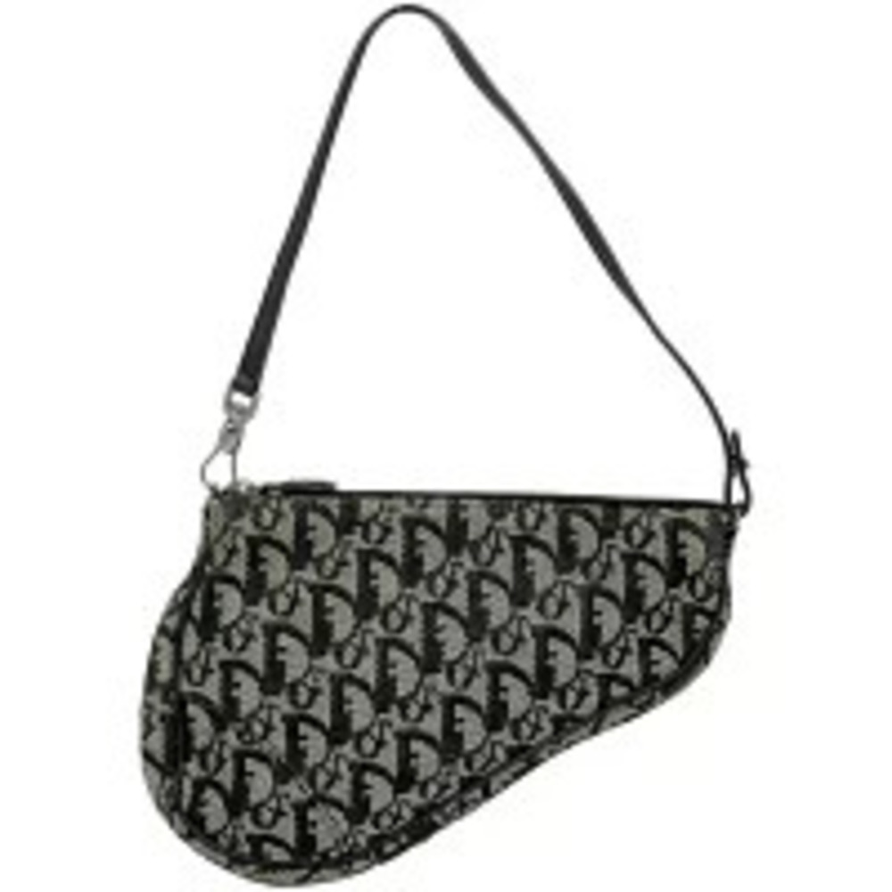 Christian Dior Trotter Saddle Bag Hobo Handbag Shoulder Canvas Black